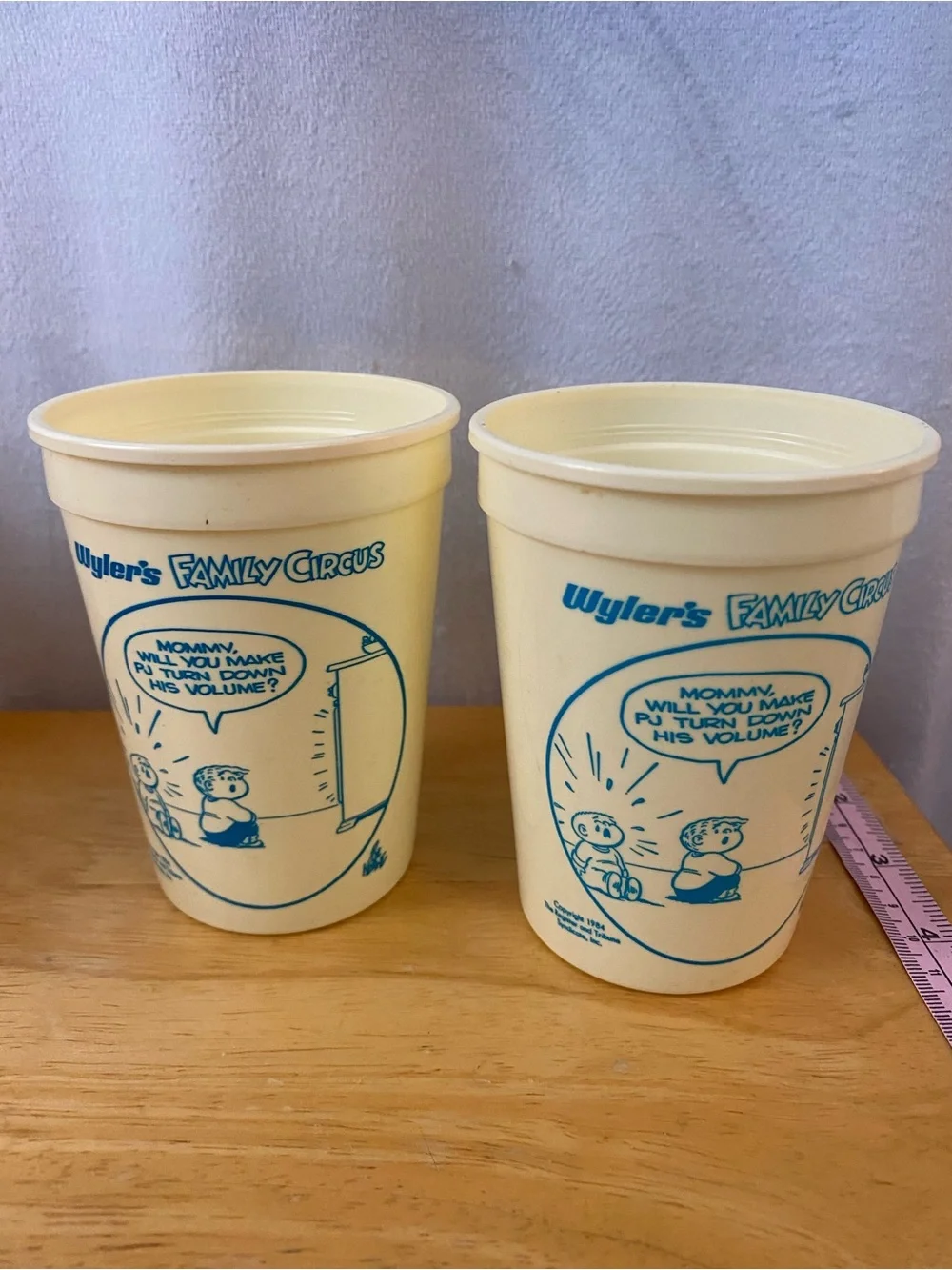 Vintage 1984-1985 Wyler's The Family Circus Set of 6 Plastic Drinking Cups